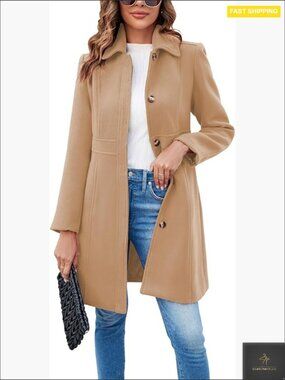Elegant Single Breasted Pea Coat Long Sleeve Mid Winter Work Office Coat